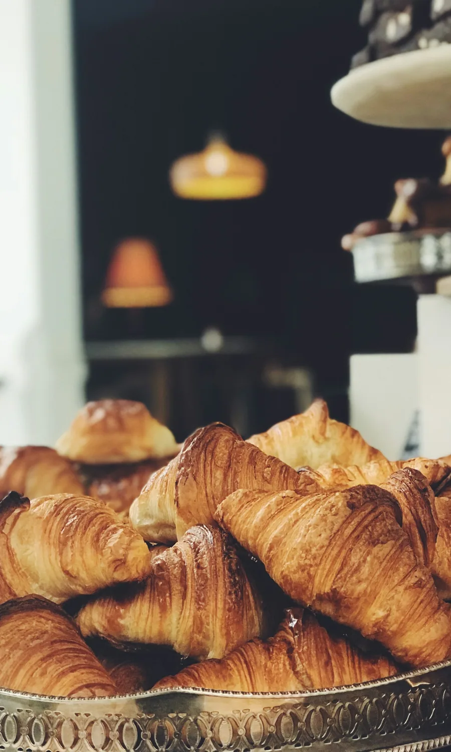 Pastry tray of fresh-baked croissants in our cafe