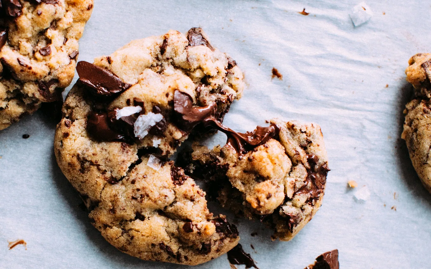 Brown butter chocolate chunk cookies on parchment