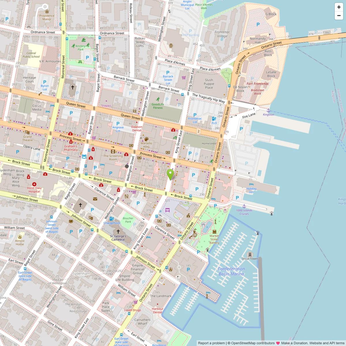 Map showing the location of Crave Coffee House on Princess Street, downtown Kingston